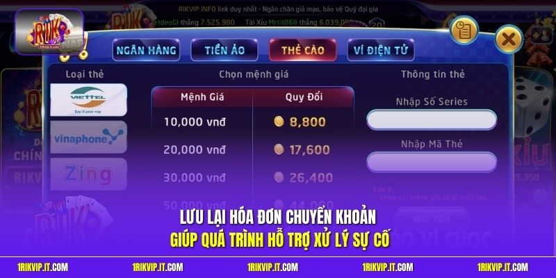 Lưu lại hóa đơn chuyển khoản giúp quá trình hỗ trợ xử lý sự cố